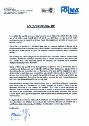 Politique de qualité chez FOIMA